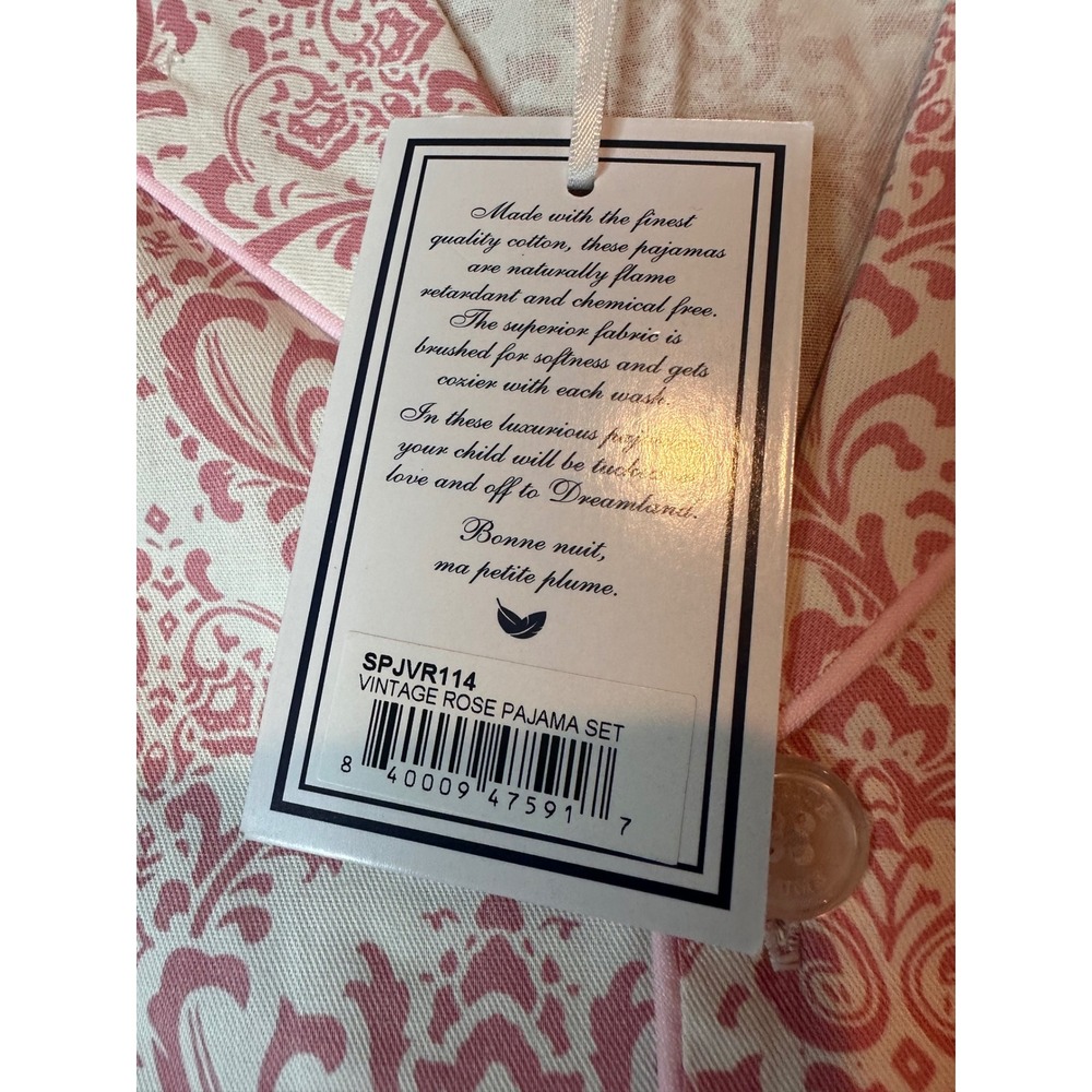 Petite Plume 14 Vintage Rose Flaw Pajama Set Pink White Damask Cotton Blend NWT - Picture 5 of 7